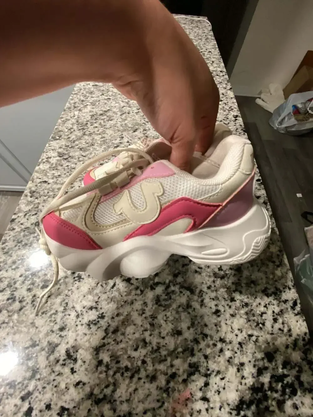 True Religion Girls Breezy Chunky Platform Sneakers in White/Pink